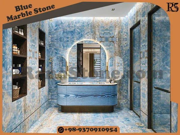 Blue marble tile bathroom