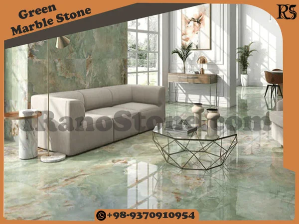 Green marble flooring tiles in the design of living room