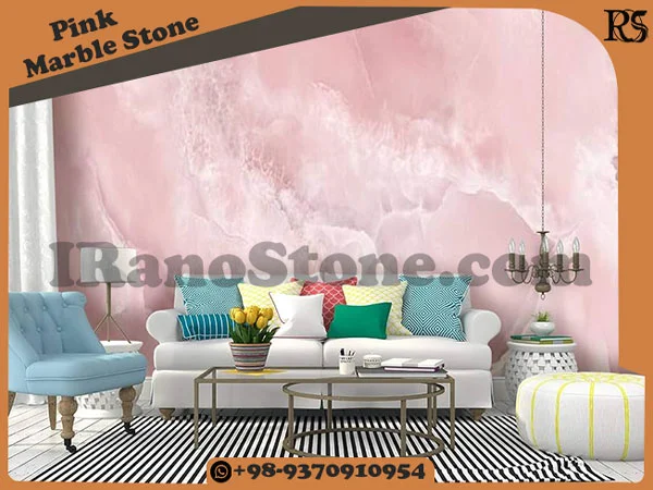 design of living room with pink marble stone