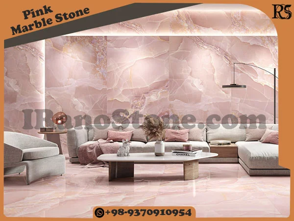 Pink marble flooring tiles in the design of living room