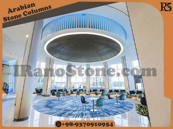 A group of stone pillars in entrance hall in hotel