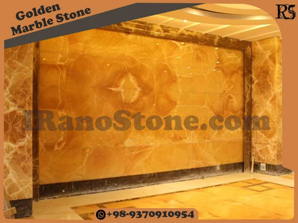 Single yellow marble slab in the indoor design attached to wall